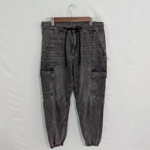 American Eagles Womens Cargo Pants Button Drawstring High Rise Washed Out Size 8